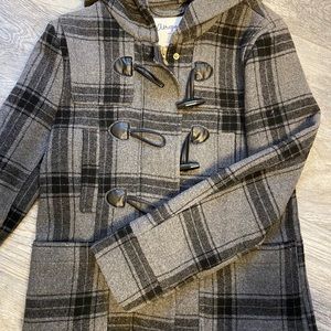 Plaid grey pea coat